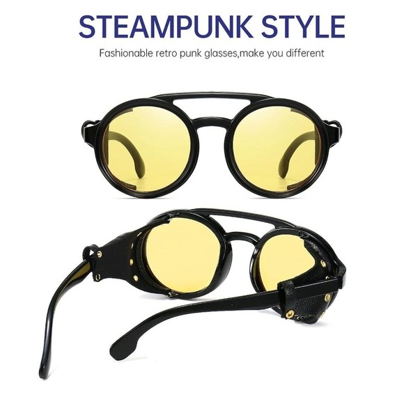 Steampunk Sunglasses Men Round Night Vision Googles Vintage Punk Sun Glasses Bra - Picture 11 of 12